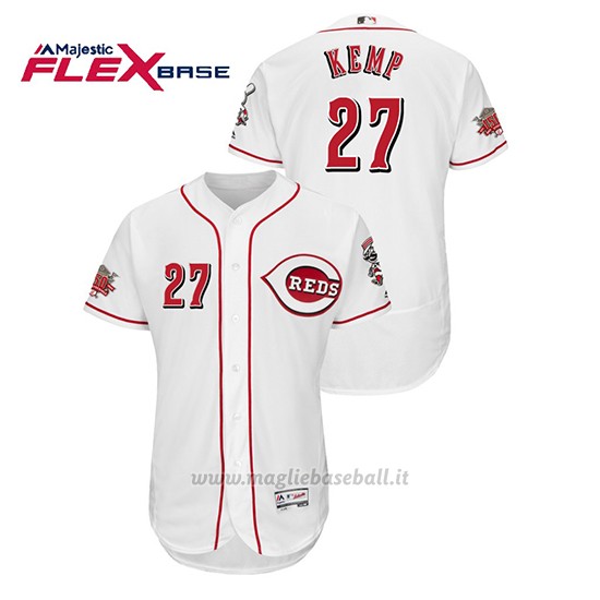 Maglia Baseball Uomo Cincinnati Reds Matt Kemp 150th Aniversario Patch Flex Base Bianco